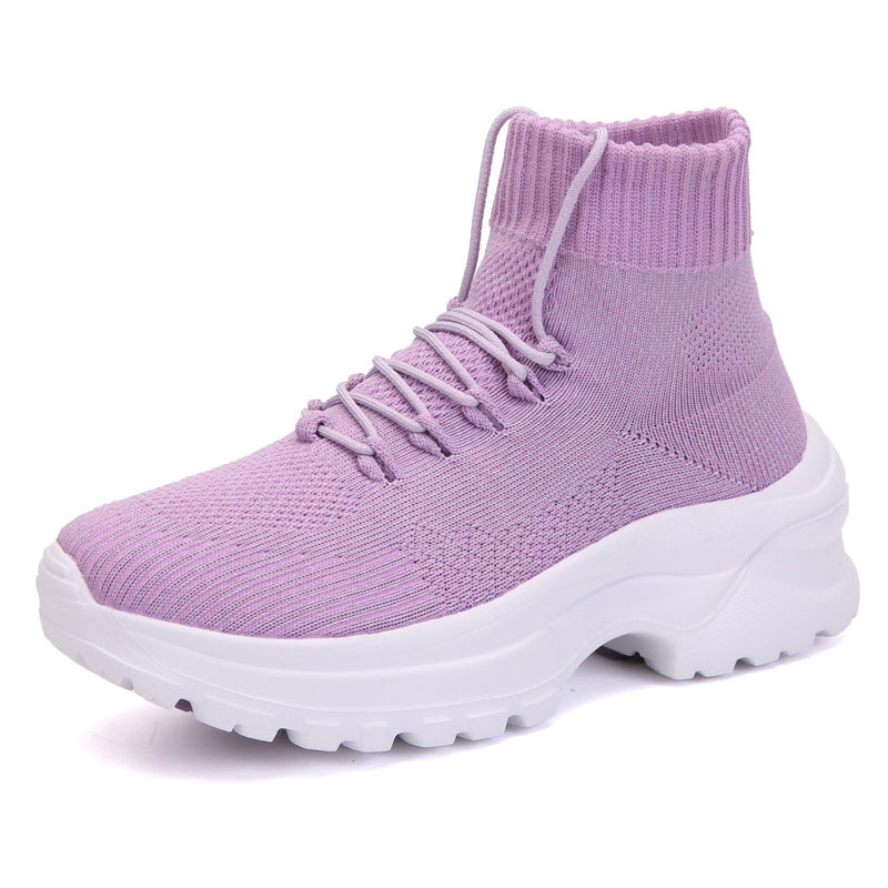 Flying Woven Breathable High-top Women's Height-increasing Socks And Shoes