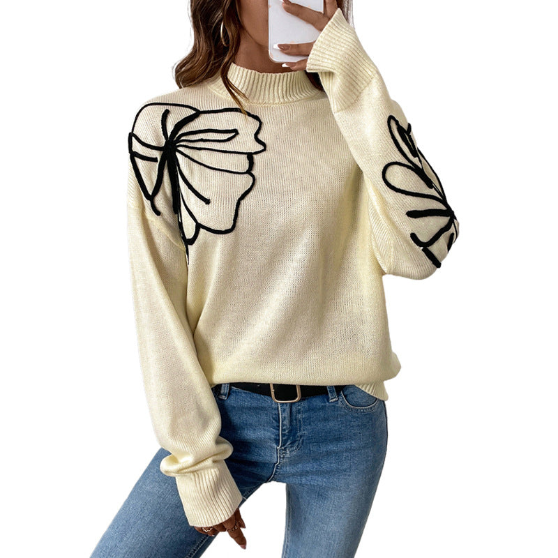 Dame Halv Turtleneck Sweater med Blomstermønster