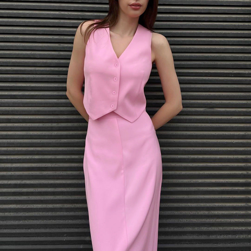 Sleeveless Vest Split Skirt Suit For Women