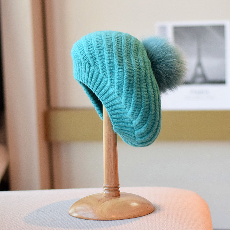 Rævepelskvast Strikket Baret