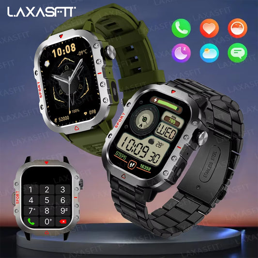 LED Flashlight Smart Watch Men Sports Fitness Bluetooth Call Heart Rate Health Monitor Outdoor Smart Watch Holiday Gift