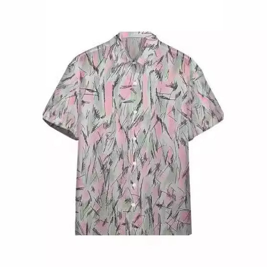 Fiber Men's Short-sleeved Shirt Stretch Printed Shirt