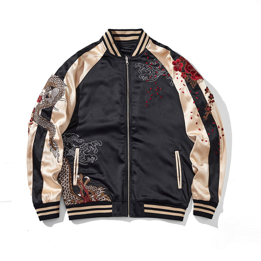 Heavy Duty Embroidered Divine Beast Flying Dragon Mens Casual Baseball Jacket