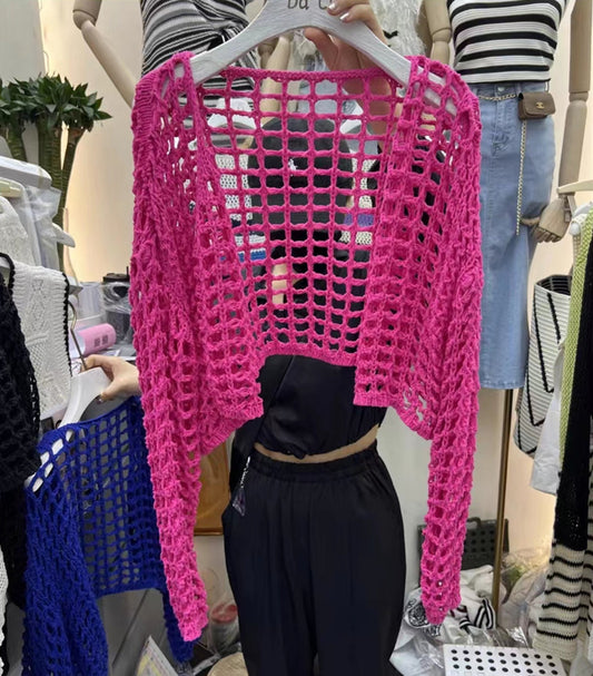 Women's Hollow Mesh Short Sun Protection Knitted Cardigan