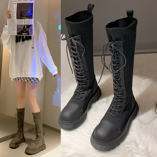 But Knee Boots Women's British Style Trifle