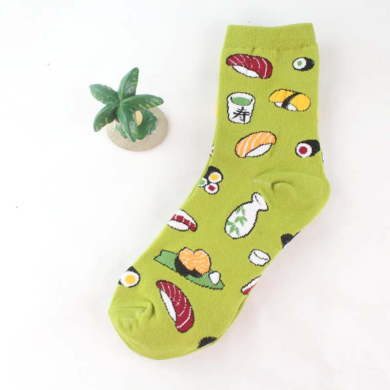 Creative Cartoon Life Food Sushi Ladies Cotton Mid-calf Length Socks Wholesale Women's Socks