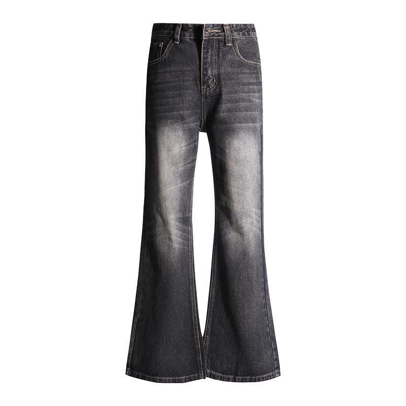 AutumnWinter Charcoal-Gray Loose Flared Denim Jeans