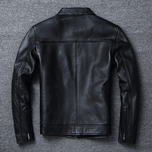 Men's Stand Collar Retro First Layer Cowhide Coat Jacket