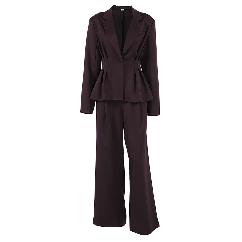 Autumn Workplace Brown Waist-cinching Suit And Trousers Set