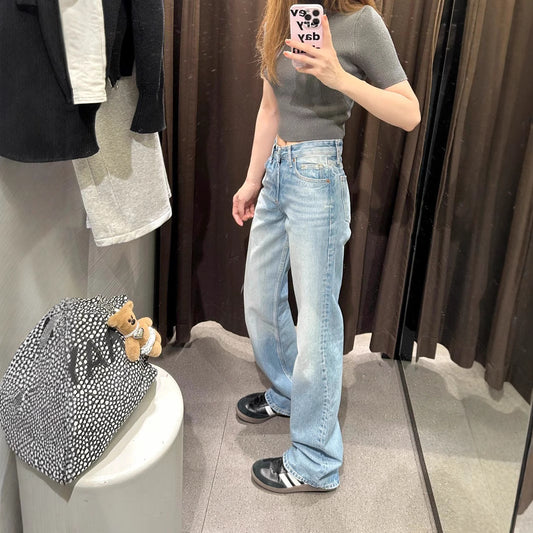 Store Størrelse Amerikanske Vaskede Straight Jeans til Kvinder Forår Ny