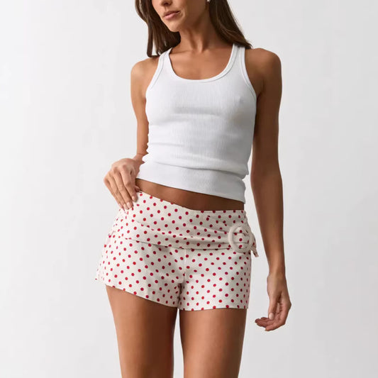 Stylish Womens French-Style Retro Red Polka-Dot Shorts