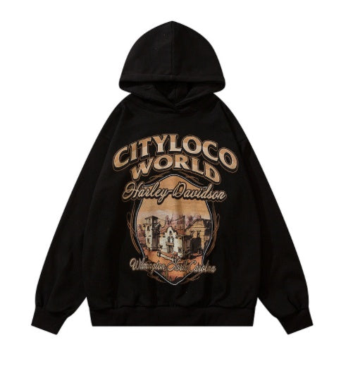 Hip Hop Cartoon Foam Print Retro High Street Hoodie