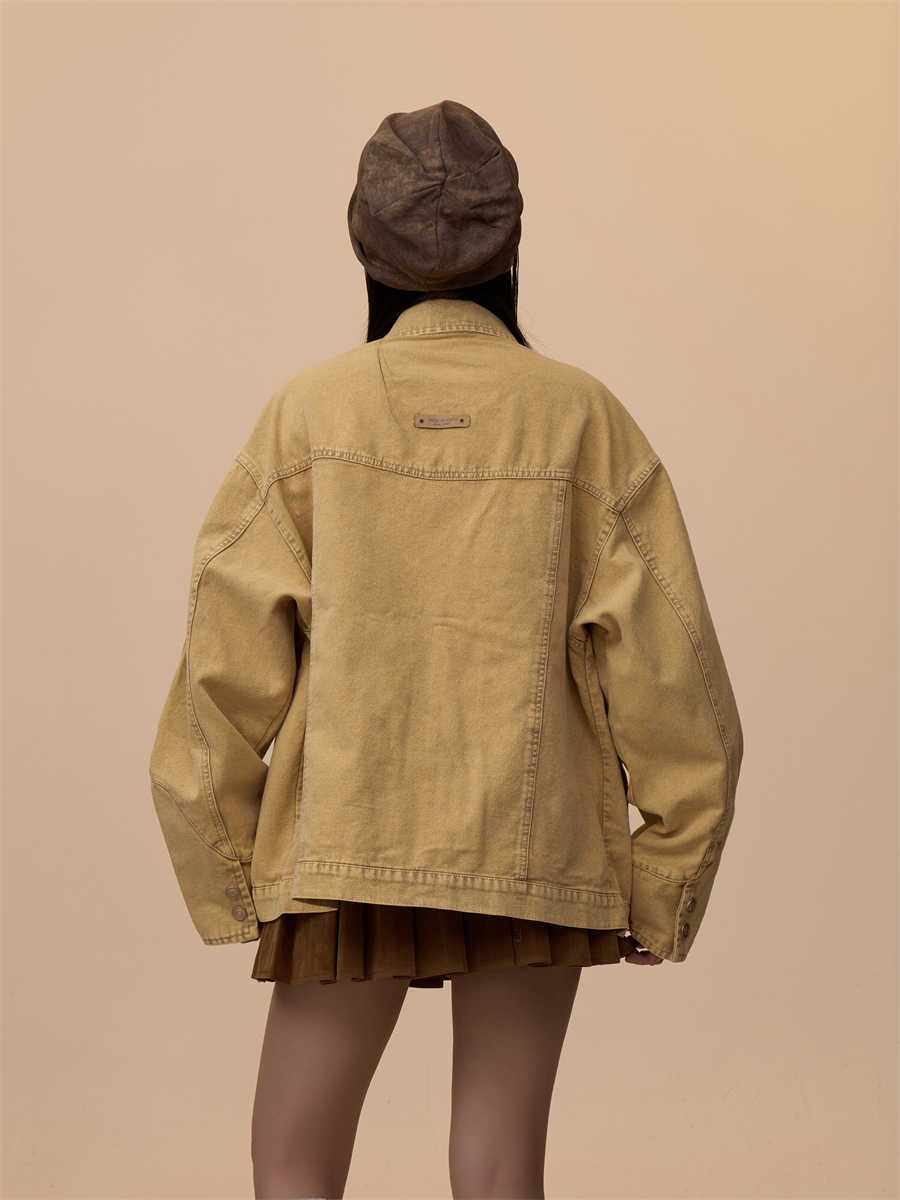 Vintage Embroidery Washed Heavy Weight Denim Coat Jacket