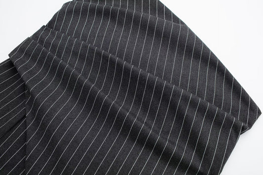 Diagonal Neck Pinstripe Tight Pleated Corset Top