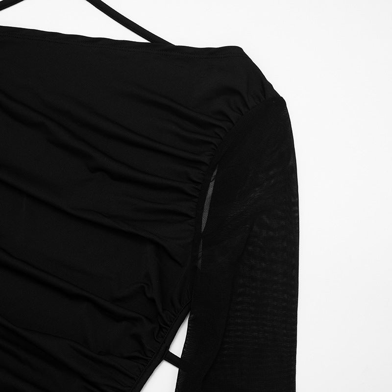 Strap And Ribbon Long-sleeve Long Jumpsuit