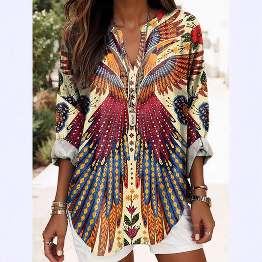 Summer Small V-neck Long-sleeved Casual Temperament Daily Vacation T-shirt Top