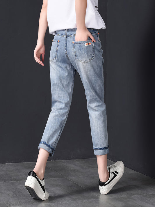 Ripped jeans med høj talje, nine-point Harlan-bukser med lige ben