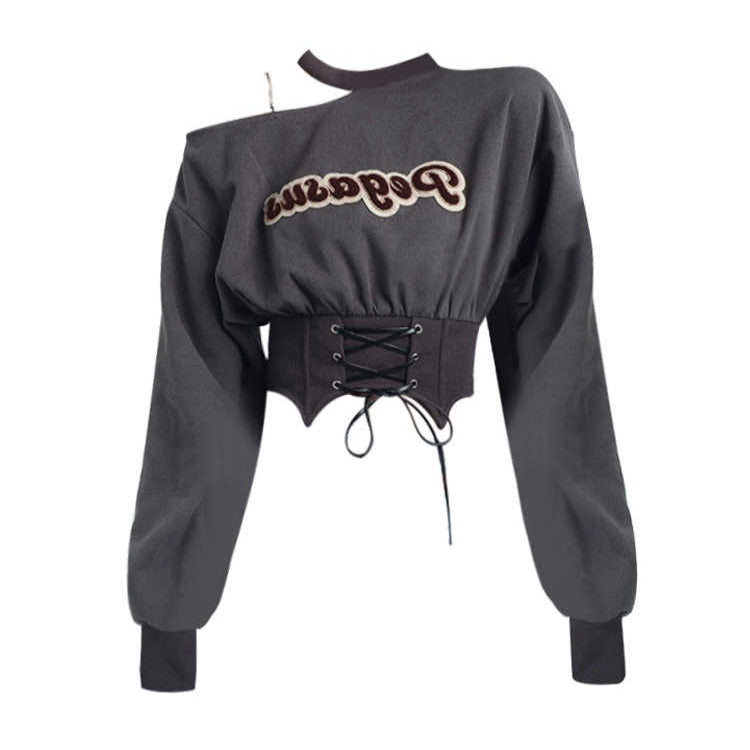 Off-shoulder Sweater Waist Seal Long Sleeve Hot Girl Halter Top