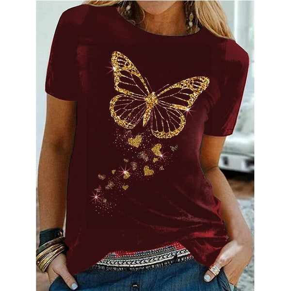 Butterfly Print Crew Neck Short Sleeve T-Shirt