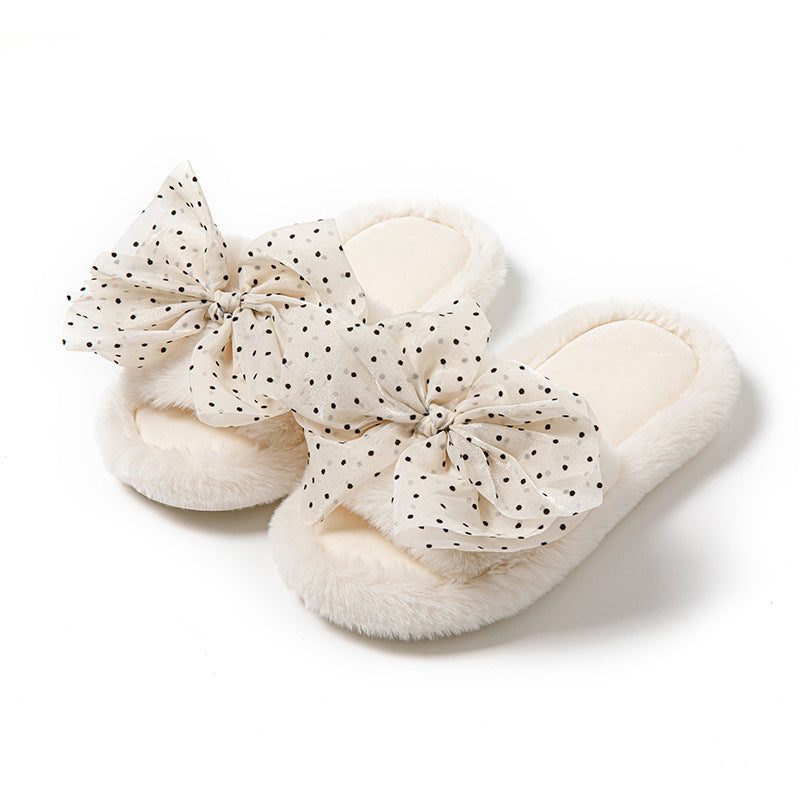 Bow Opening Cotton Slippers Color Matching Home