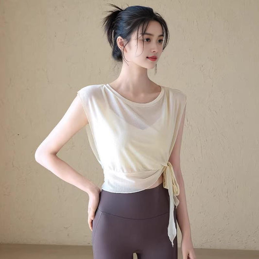 Mesh Quick-drying Fixed Chest Pad Fitness Dance Top Blouse