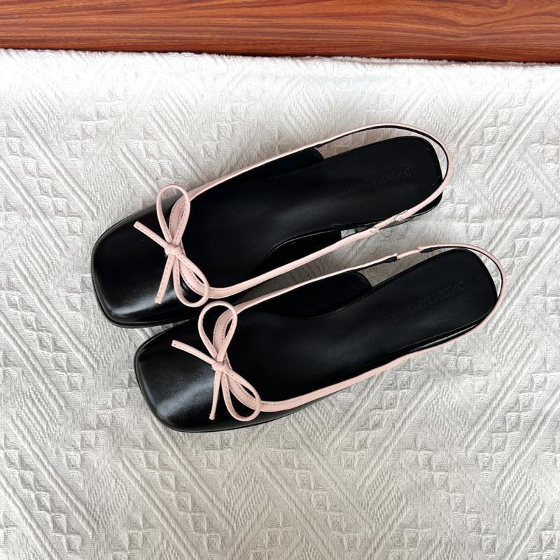 Square Toe Chunky Heel Low-cut Back Empty Closed Toe Sandals