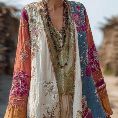 Printed V-neck Womens Long-sleeve Top