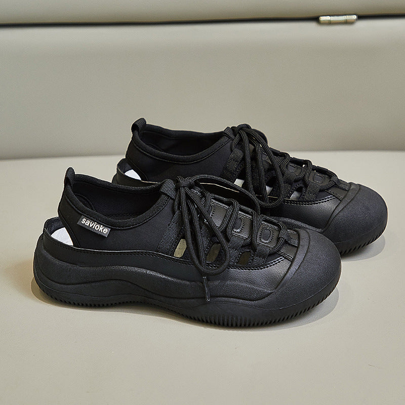 Hollow-out Canvas Shoes Korean Style Student White Flat Breathable Half Support