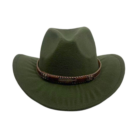 Cowboyhat Med Krøllede Skygger Til Mænd Og Kvinder Bladbælte Pelthat