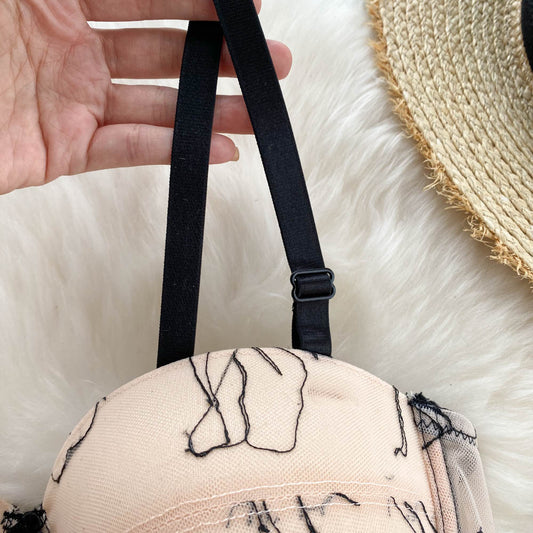 French Portrait Embroidered Mesh Bra Camisole