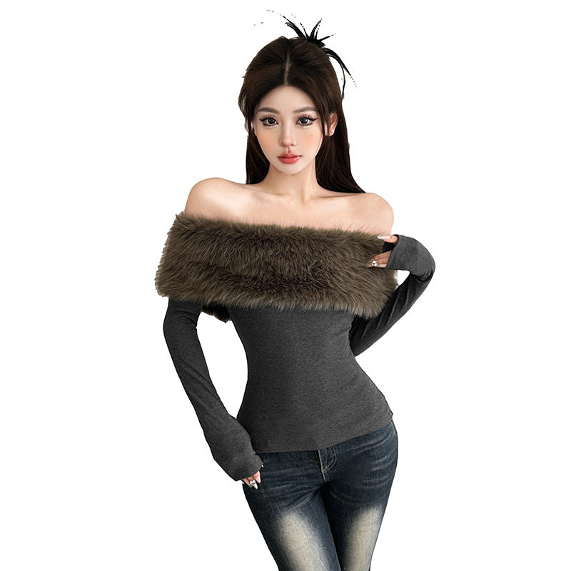 One-shoulder Long-sleeved Flirty Fitted Outerwear With A Base Layer Shirt