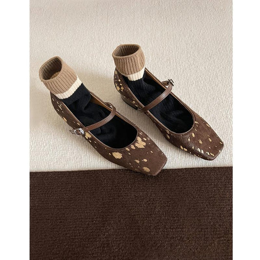 Square Head French Buckle Ballet Pumps Women