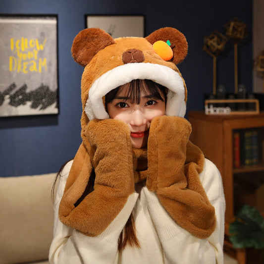 New Year Gift Cute Bear Hat Scarf Gloves Three-in-one