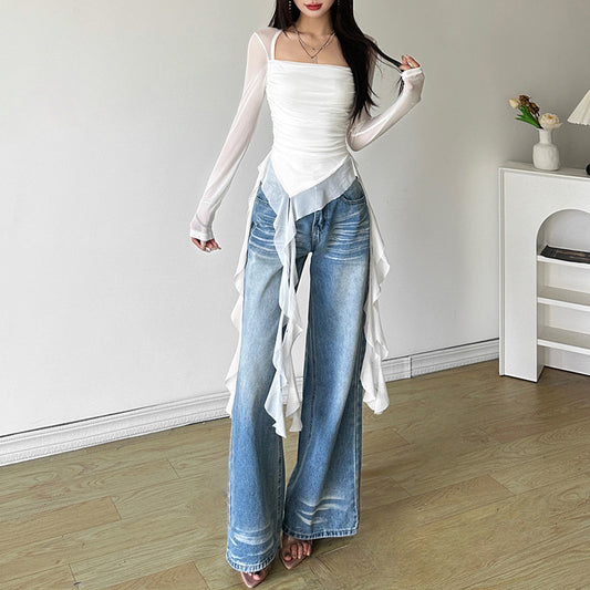 Womens Fashionable Sexy Sheer Slim-Fit T-Shirt