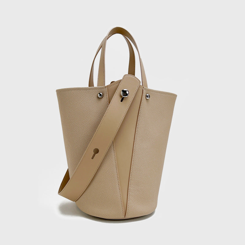 Cowhide Vegetable Basket Wind Commuter Lazy Tote Bag