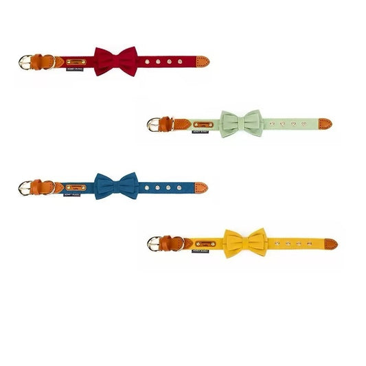 Dog Lettering Leather Bowknot Collar Hand Holding Rope