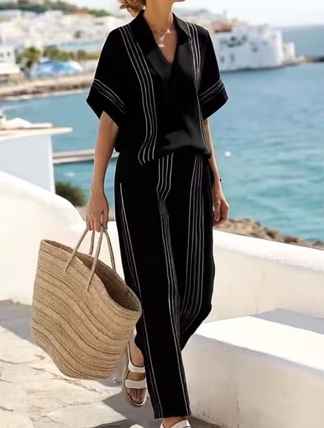 Women'S Loose Striped Wide Leg Pants Suit