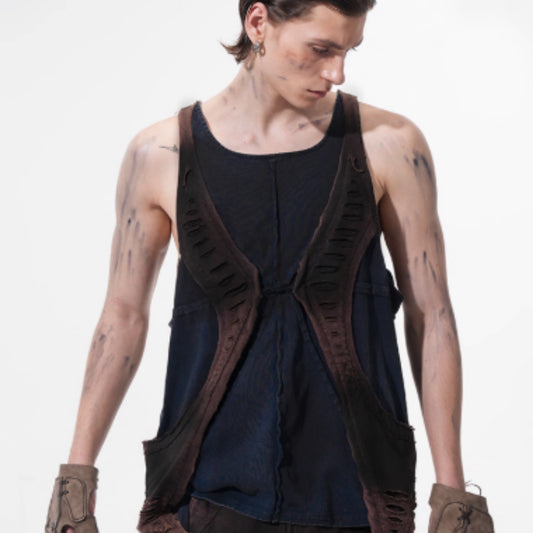 Small Niche Cut Structure Spliced Vest For Men In Summer Spray Color