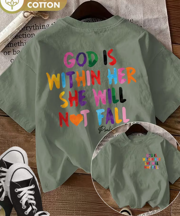 Letter-printed T-shirt Unisex Cotton Crew Neck Loose-fitting