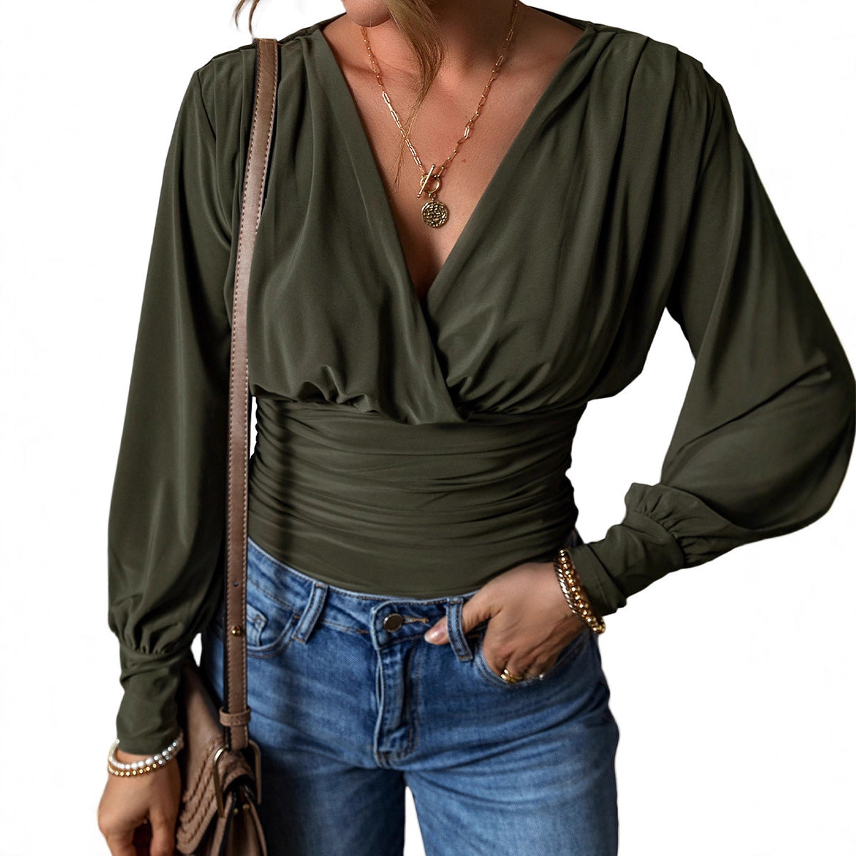 All-matching V-neck Long Sleeve Top Women