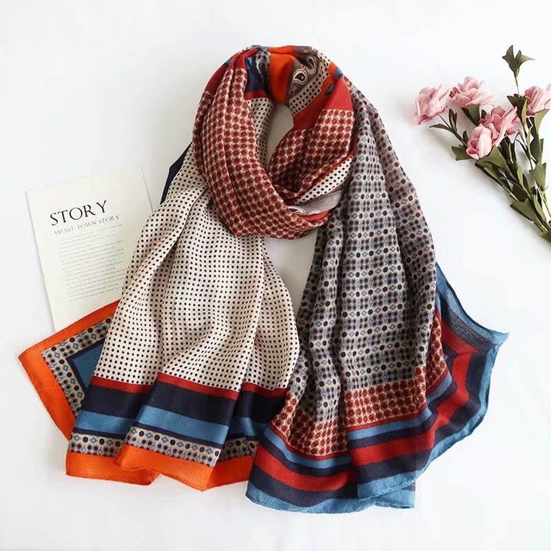 Striped Shawl Warm British Plaid Silk Scarf