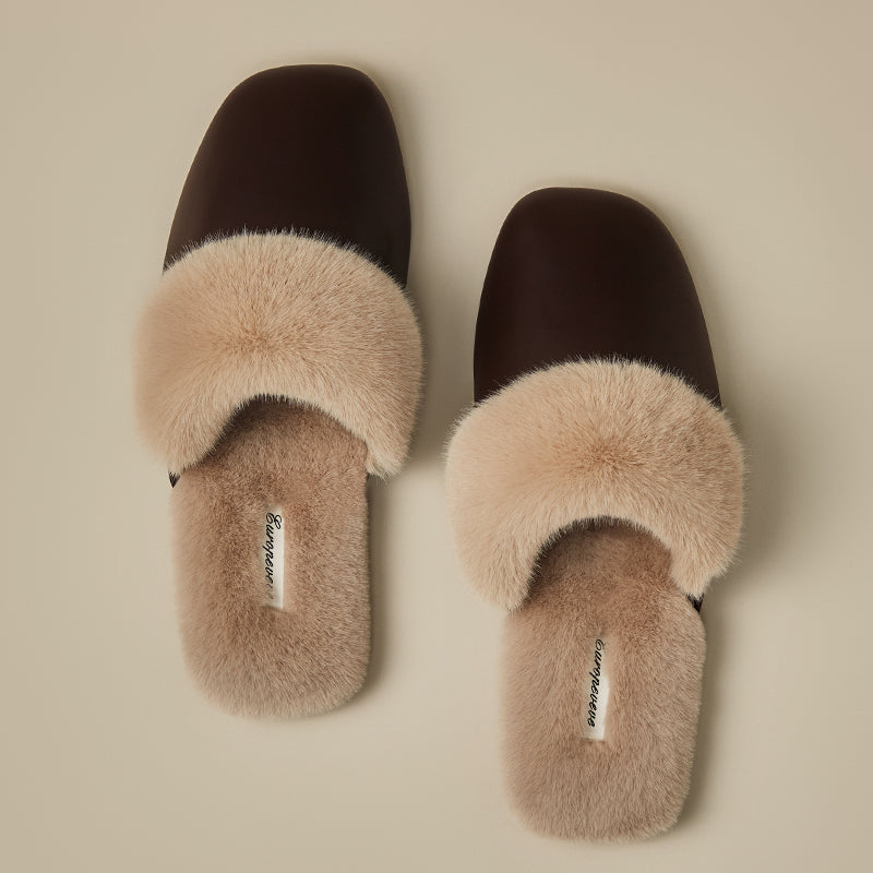 Women's Black Cotton Slippers Winter Velvet Thermal Non-slip Indoor