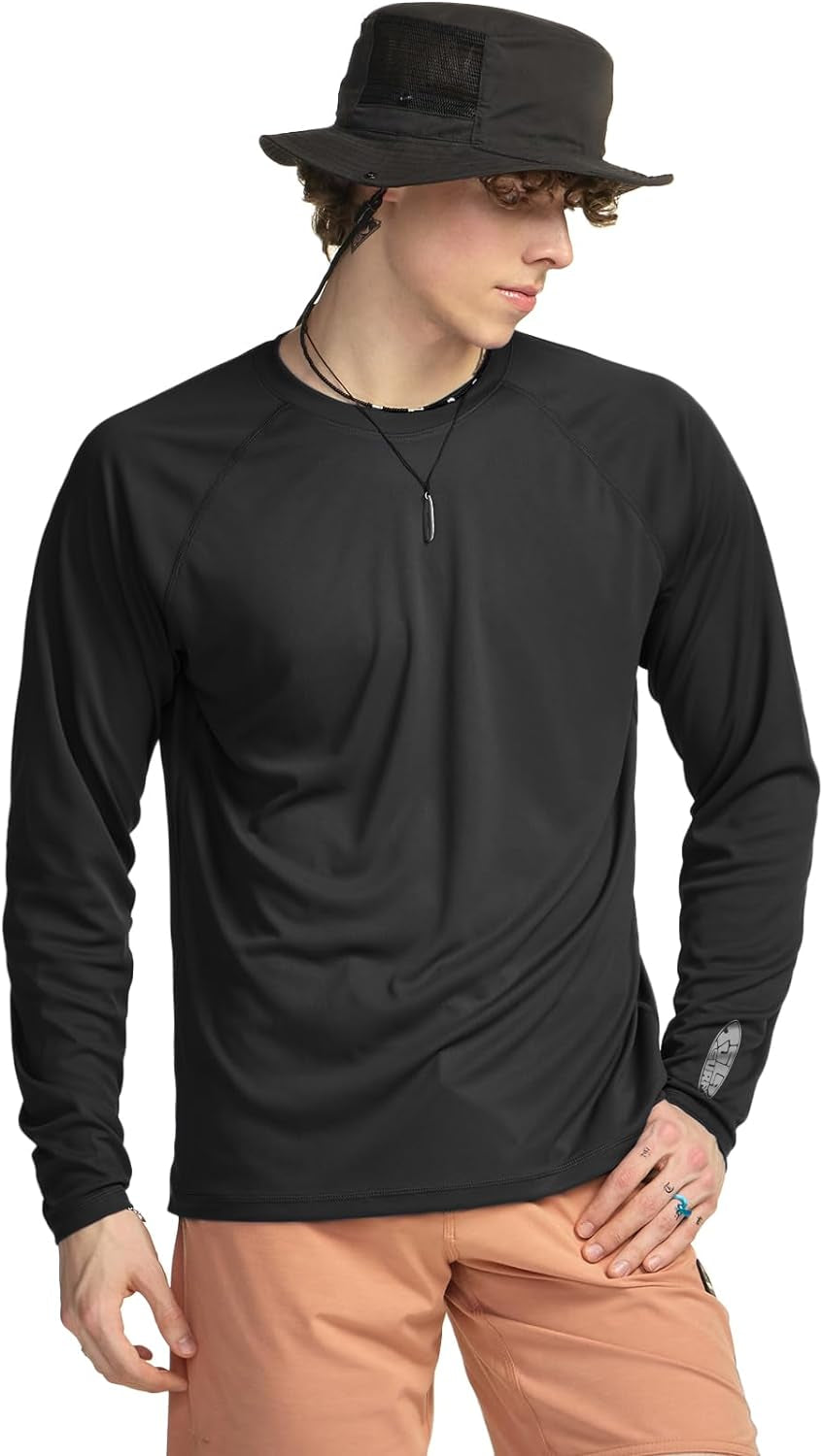 Men'S Rashguard Swim Shirts, UPF 50+ Cool Running Workout Loose-Fit Long Sleeve