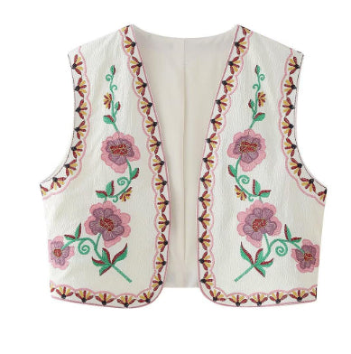 French Design Fashionable Casual Style All-match Two-color Embroidered Vest
