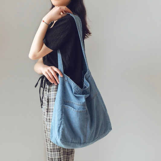 Washed Denim Large-capacity Crossbody Bag