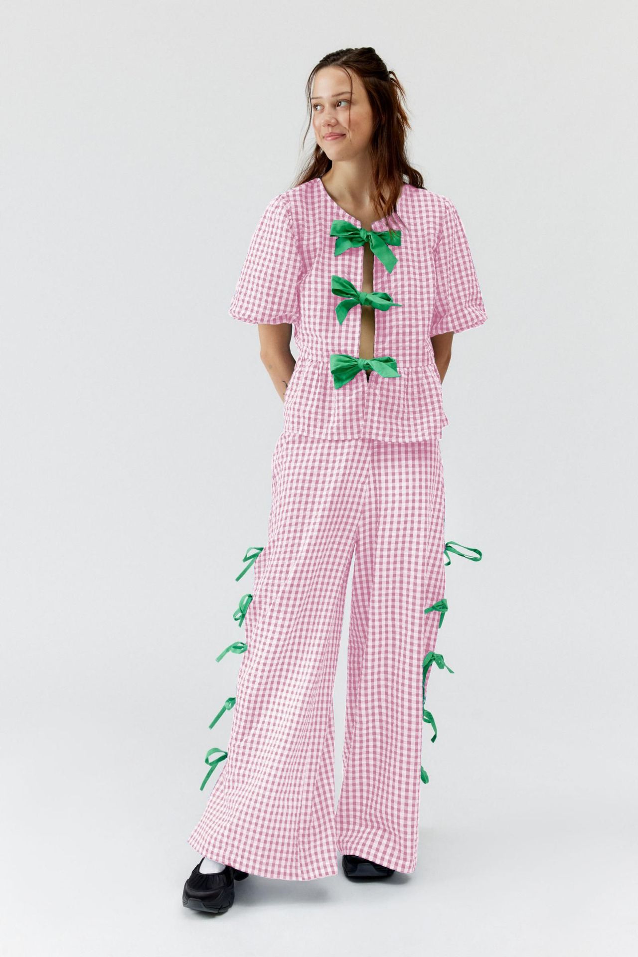Women's Plaid Trousers Fashionable With Side-slit