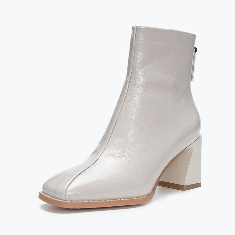 Simple Thick-heeled Boots With Velvet In The Tube