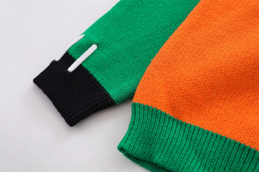Men's And Women's Retro Colorblock Crew Neck Sweater