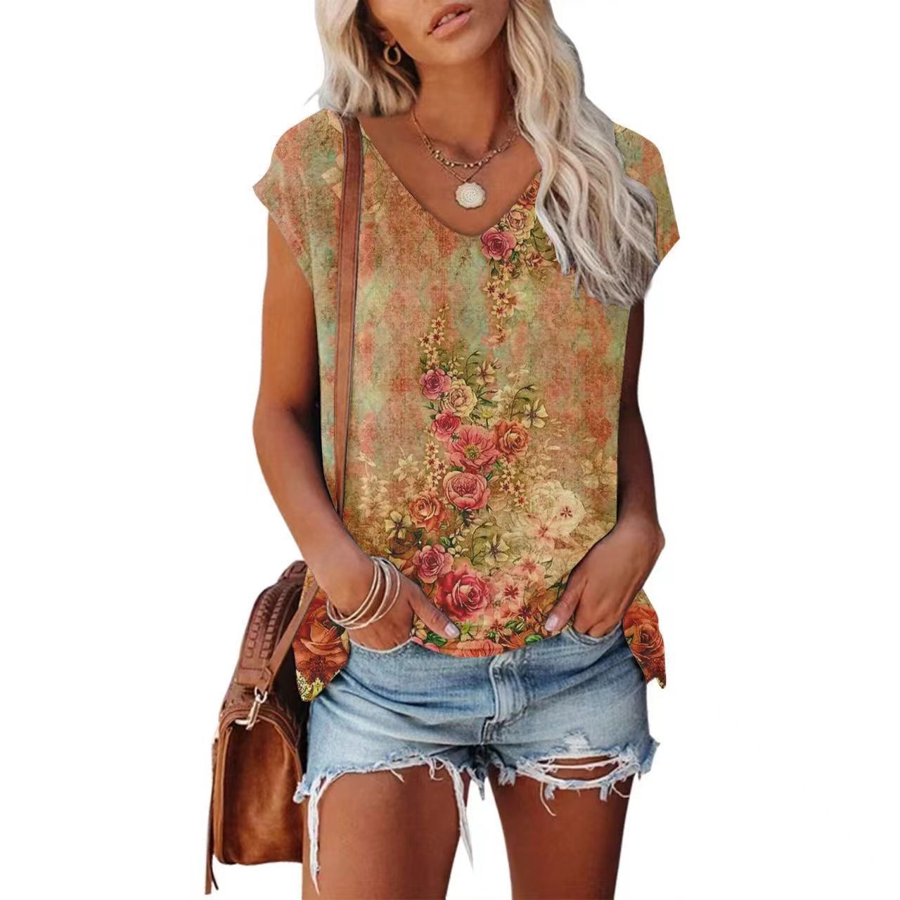 Women's 3D Digital Printing Sleeveless Multi-color Top