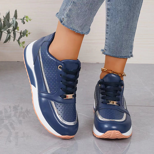 Flat Color-blocked Round-toe Lace-up Shoes